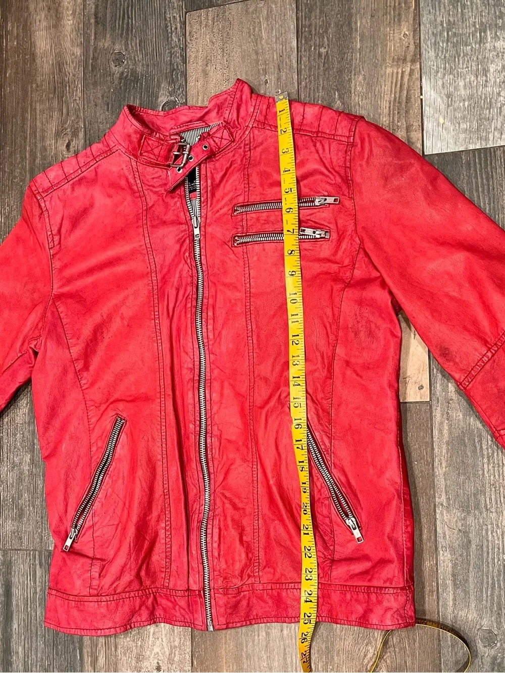 ZARA MAN Moda Sport Moto Red 100% Goat LEATHER JACKET ZIPS L 2710/301/600